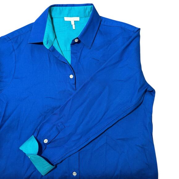 Hinson Wu Margot Long Sleeve Double Face Button Up Shirt Blue & Teal Medium - Picture 6 of 11